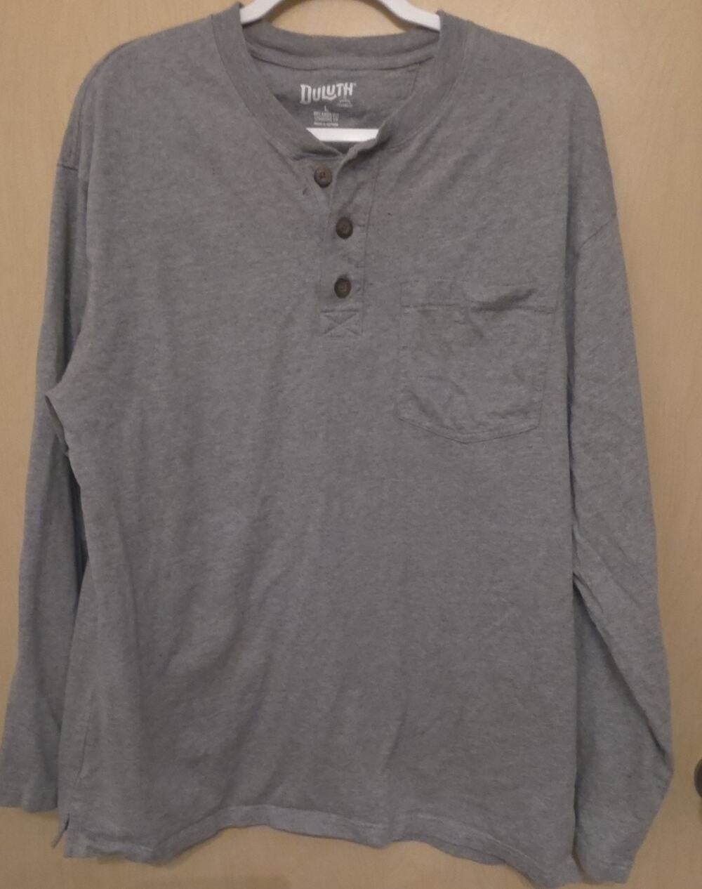 Duluth Trading Longtail Henley T Shirt Mens Lg Long Sleeve Gray Heavyweight